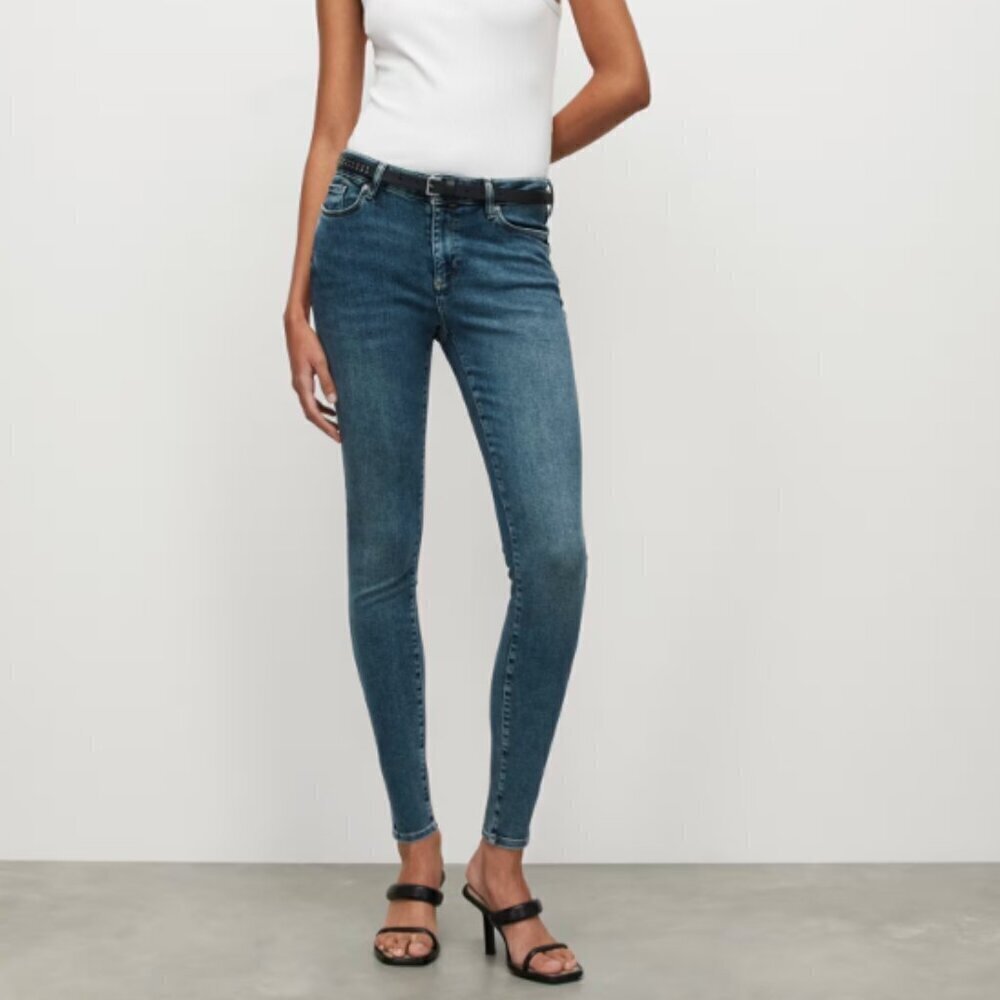 ALLSAINTS Miller Mid-Rise Size Me Skinny Jeans | Hunter Blue | Size Small